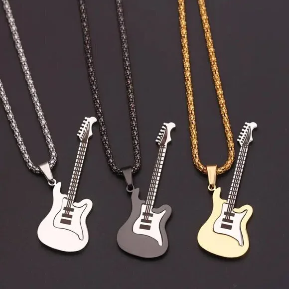 Silver Tone Electric Guitar Necklace and Pendant #620 - Picture 8 of 9